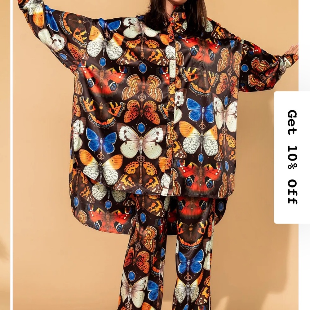 Colorful Butterfly Print Shirt and Pants Set